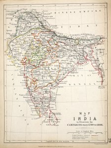 Mapa Indie, publikoval William Blackwood and Sons, Edinburgh und London, 1848 (ručně kolorovaná rytina)